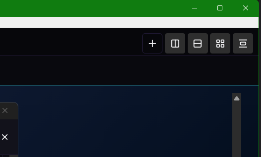 A close-up screenshot of the upper-right corner of the terminal showing the row of five layout arrangement buttons.